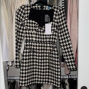 REVOLVE ASSIGNMENT BLAIR Houndstooth Long Sleeve Mini Dress